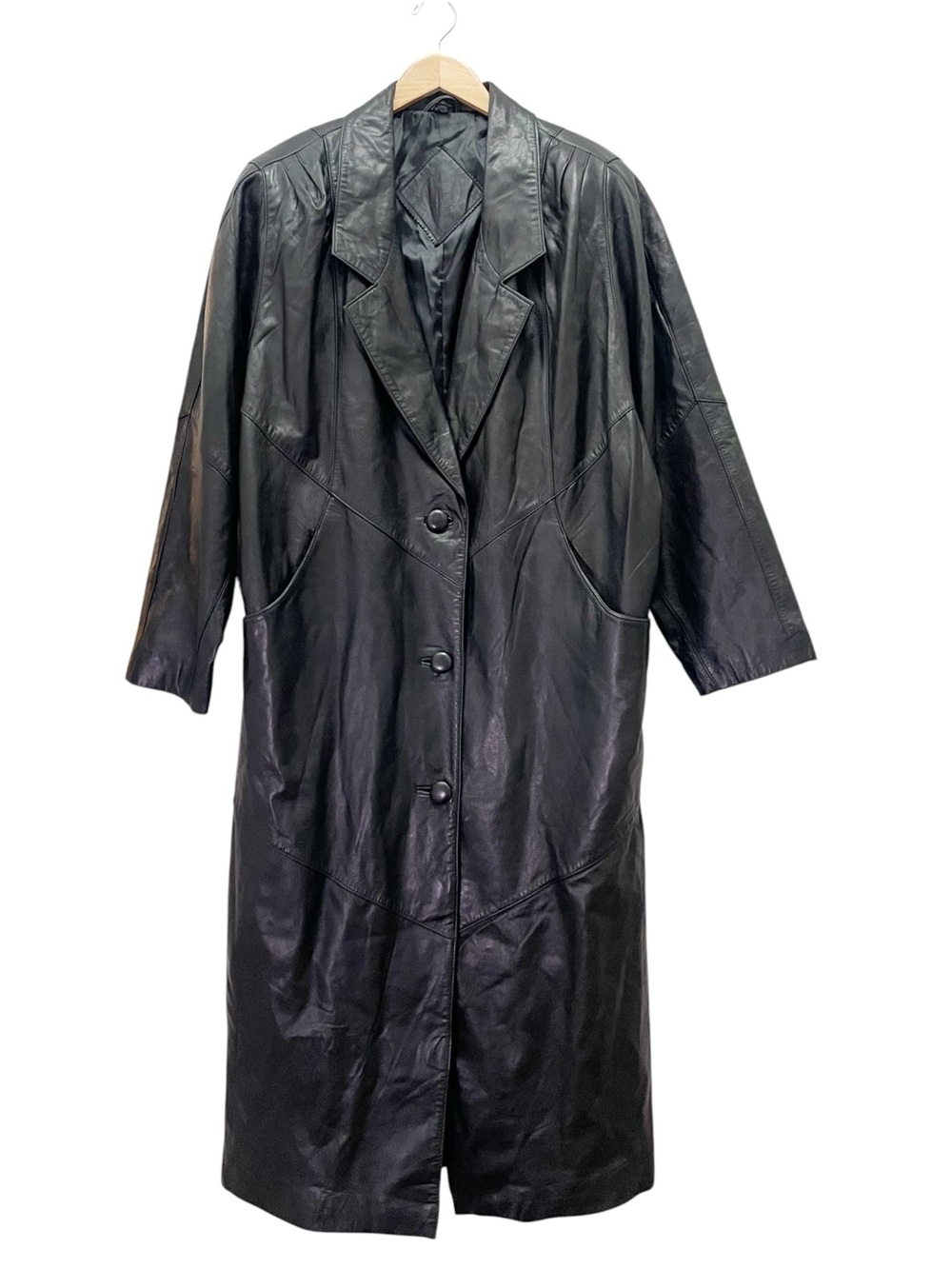 Vintage Jacqueline Ferrar Leather Trench Coat Women’s Large Black Longline 90s - Picture 2 of 12